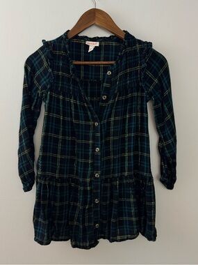 Cat & Jack Girls' Dark Green Plaid Button-Front Dress Size M(8)